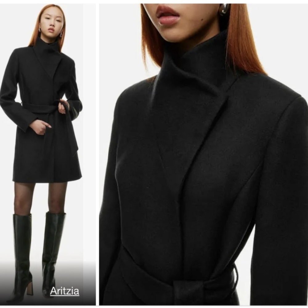 BABATON The Connor Coat Soft Wool Belted Jacket Black L Large Aritzia